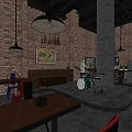 Rustic Bar Interior Design with Exposed Brick Walls Hanging Pendant Lights Wooden Tables and Stools