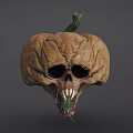 Grotesque Pumpkin Head Monster With Skull Features Sharp Fangs And Extended Green Tongue