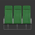 Three Green Public Seats With Perforated Backrest Metal Frame And Armrests