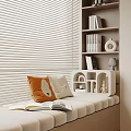 Cozy Window Seat With Blinds Bookshelf Pillows Open Book And Decorations