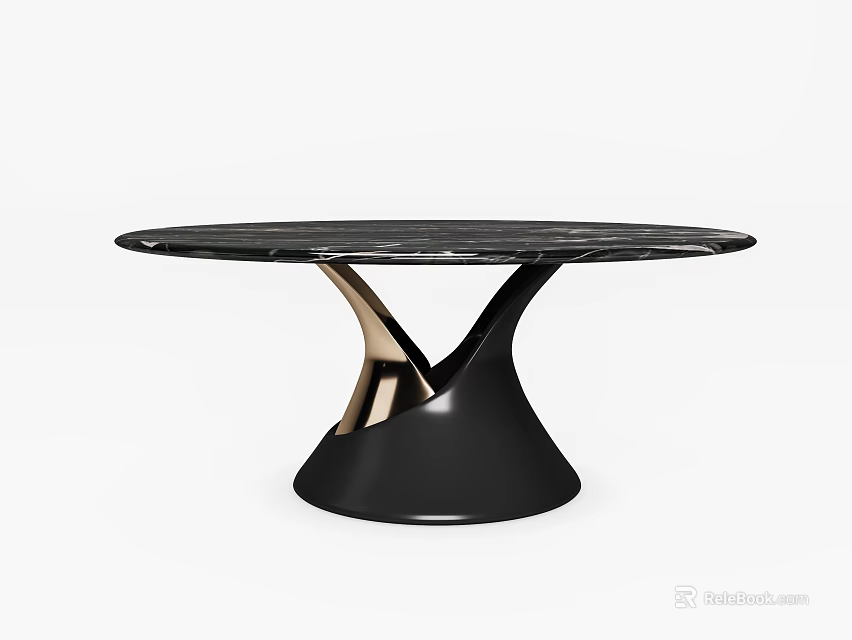 Modern Dining Table With Black Marble Top And Gold Sculptural Base 3d model 