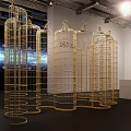 Elegant Golden Birdcage Shaped Screens with Metal Frames for Interior Decor