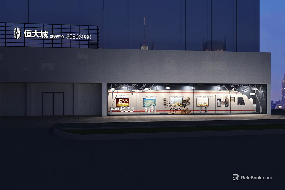 Evergrande Spring Mineral Water Storefront Window Display Illuminated at Night 3d model 