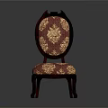 Classical Style Chair With Dark Brown Upholstery Golden Floral Patterns And Carved Wooden Legs