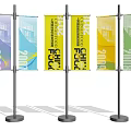 Outdoor Banners With Various Colors And Text Like 2023 Exhibition Show On Metal Poles