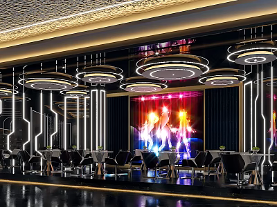 Modern KTV Interior Design With Neon Lights Comfortable Seats And Decorative Ceiling 3d model