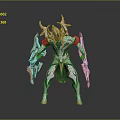 Sci-Fi Character And Biomechanical Creature With Metallic Silver Red Design Sharp Edges And Futuristic Armor