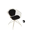Modern Single Chair With Gold Silver Metal Wire Frame Black Velvet Seat Design