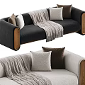 Stylish Multi Seater Sofa with Wooden Armrests Throw Pillows and Blanket in Gray Beige Black