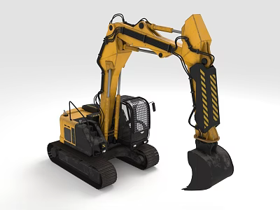 Yellow Heavy Construction Excavator 3D Model With Tracked Undercarriage And Front Bucket 3d model
