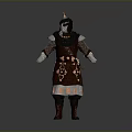 Medieval Warrior Armor 3D Model With Metal Pauldrons Leather Belt And Helmet