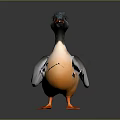 Colorful Duck With Black Crest Orange Beak Feet And Gray White Wings On Dark Background