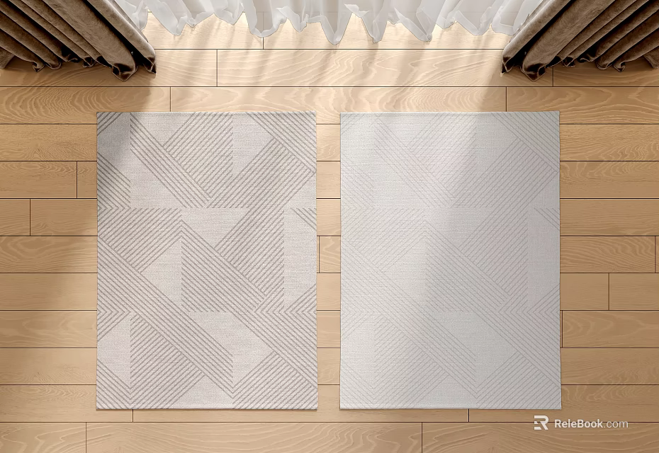 Modern Square Area Rugs With Geometric Pattern In Light Gray And White On Wooden Floor 3d model 