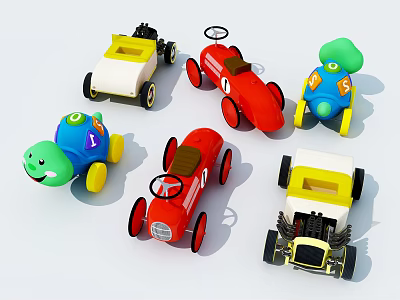 Colorful Electric Toys With Various Cartoon Shapes And Racing Car Designs 3d model