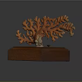 Artistic Orange Branch Shaped Coral Sculpture Displayed On Wooden Square Base