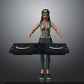 Person Wearing Cap Sleeveless Top Green Pants Holding Black DJ Controller With Extended Arms