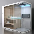 Modern Shower Sauna Interior Design With Wooden Panels Shelves And Control Panel