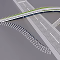Modern Curved Landscape Bridge With Green Top Over Intersecting Roads And Unique Design