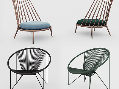 Modern Single Chairs With Woven Design Wooden Metal Frames And Colored Cushions 3d model