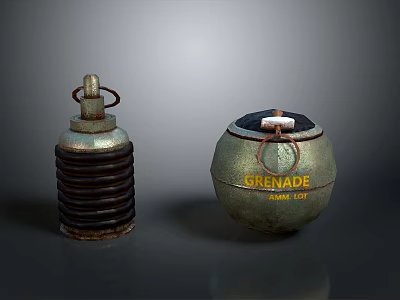 Military Weapons Two Different Grenades Cylindrical Spiral Pattern and Spherical Safe 09 Label Design 3d model