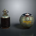 Military Weapons Two Different Grenades Cylindrical Spiral Pattern and Spherical Safe 09 Label Design