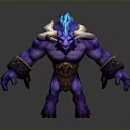 Purple Mythical Creature Character Design With Blue Mane Large Horns Muscular Build