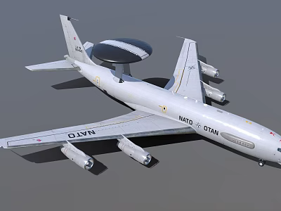 NATO White Fighter Jet With Radar Dome Four Engines And Military Markings 3d model