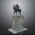 The Man Riding a Horse Statue on Stone Pedestal With Carved Decorations