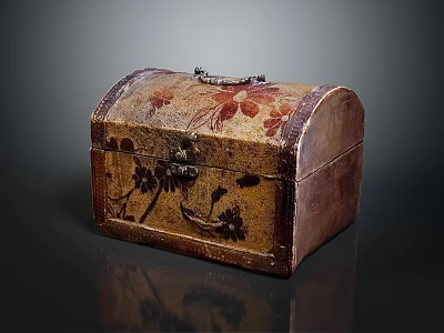 Classic Vintage Trunk With Hand Painted Floral Patterns Metal Lock And Handle 3d model