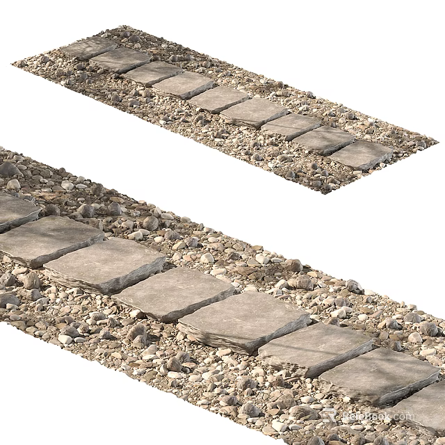 Well Constructed Roadway Facilities Featuring Neatly Laid Stone Slabs And Surrounding Gravel 3d model 