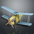 Vintage Style Toy Biplane Model With Yellow Body And Light Blue Wings