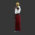 Blonde Male Character In White Top Red Pants Black Belt Stretching Arms Against Grey Background 3d model