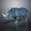 Cartoon Style Blue Rhinoceros 3D Model With White Horn And Surface Reflection