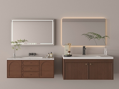 Middle Style Bathroom Cabinet Hanging Washstand Faucet Mirror 3d model