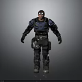 Armored Warrior In Blue And Black Gear With Mystical Beast Companion Scene