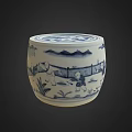 Traditional Blue and White Porcelain Jar with Botanical Patterns and Scenic Plant Motifs