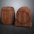 Vintage Wooden Barrels Two Pieces Standing And Lying With Tap For Home Decor