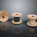 Vintage Wooden Thread Spools With Metal Core And Rustic Decorative Design 3d model