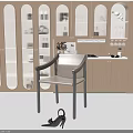 Elegant Modern Dining Chair In Light Colored Kitchen With Glass Front Cabinets