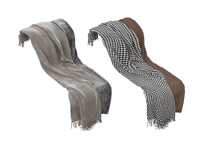Soft Scarves With Gray Brown And Black White Checker Patterns And Fringes 3d model