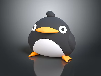 Cute Cartoon Penguin Character 3D Designed With Black White Body Orange Beak And Feet 3d model