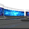 Modern Stage Design With Large Screens Blue Background Lighting And Geometric Patterns 3d model