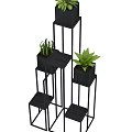 Modern Black Metal Plant Stand With Multiple Layers And Green Plants