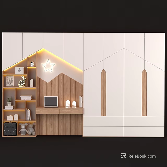 Modern Wooden Wardrobe Design With White Panels Storage Shelves And Drawers 3d model 