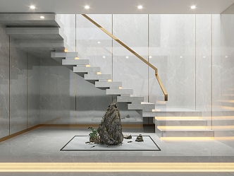 modern handrail stair marble glass balustrade handrail 3d model