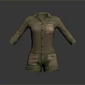 Durable Cotton Casual Workwear Jumpsuit in Green Brown with Patch Pockets and Button Front
