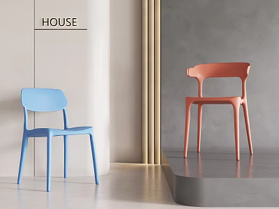 Modern Minimalist Single Chairs in Blue and Orange for Interior 3d model