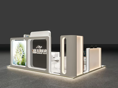 Contemporary Exhibition Booth Design With Lighting Display Screens And Glass Elements 3d model
