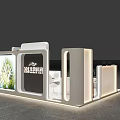 Contemporary Exhibition Booth Design With Lighting Display Screens And Glass Elements