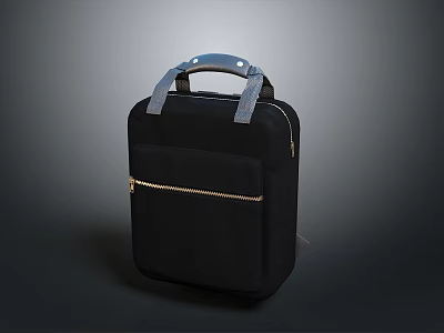 Black Handbag With Gray Handle And Gold Zipper Pocket For Daily Use 3d model
